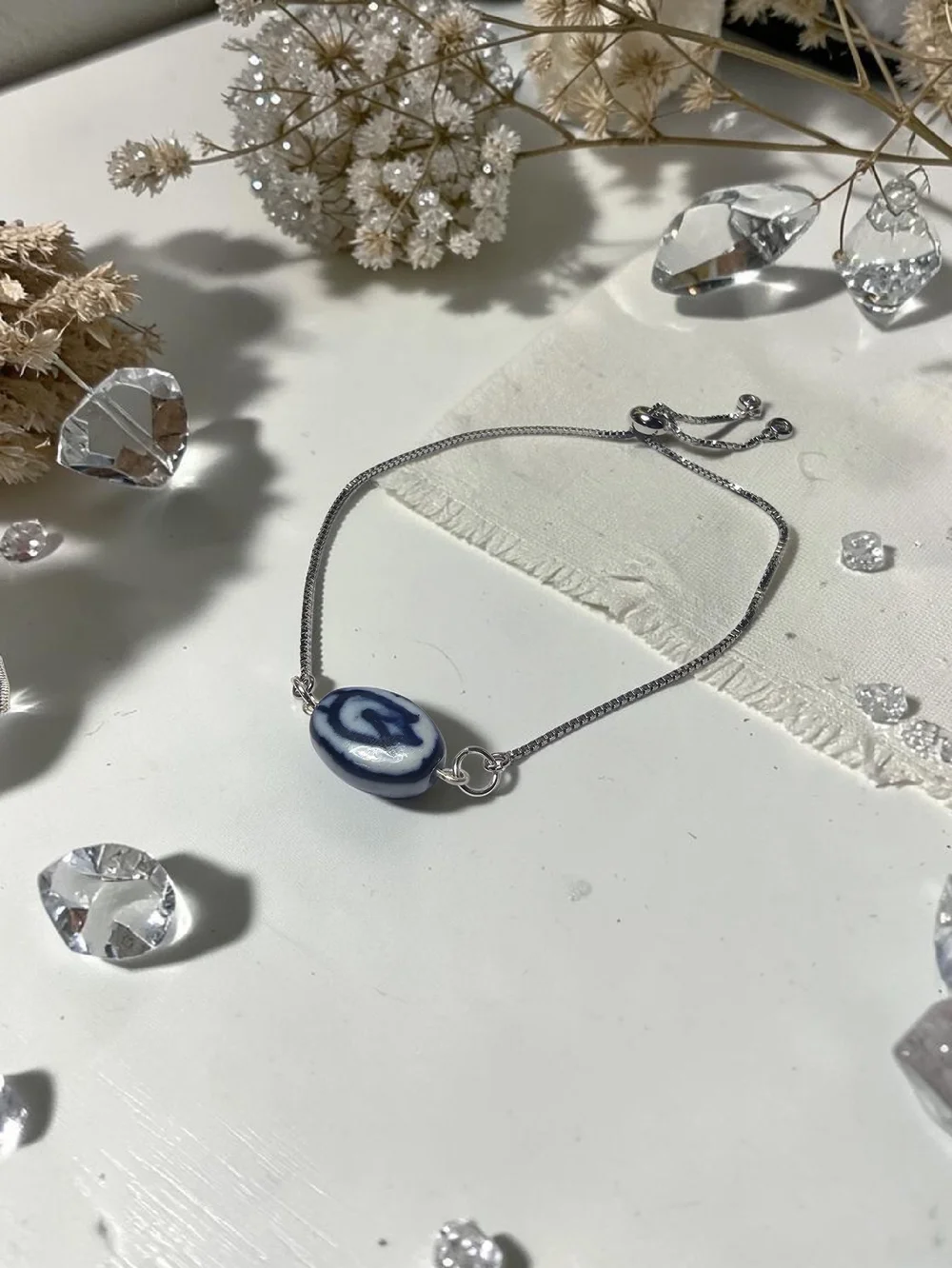 Sterling Silver Blue & White Porcelain Necklace and Earring Set